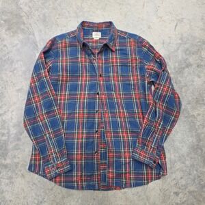 LL Bean Traditional Fit Plaid‎ Flannel Shirt Men's L Red Blue Green Cotton